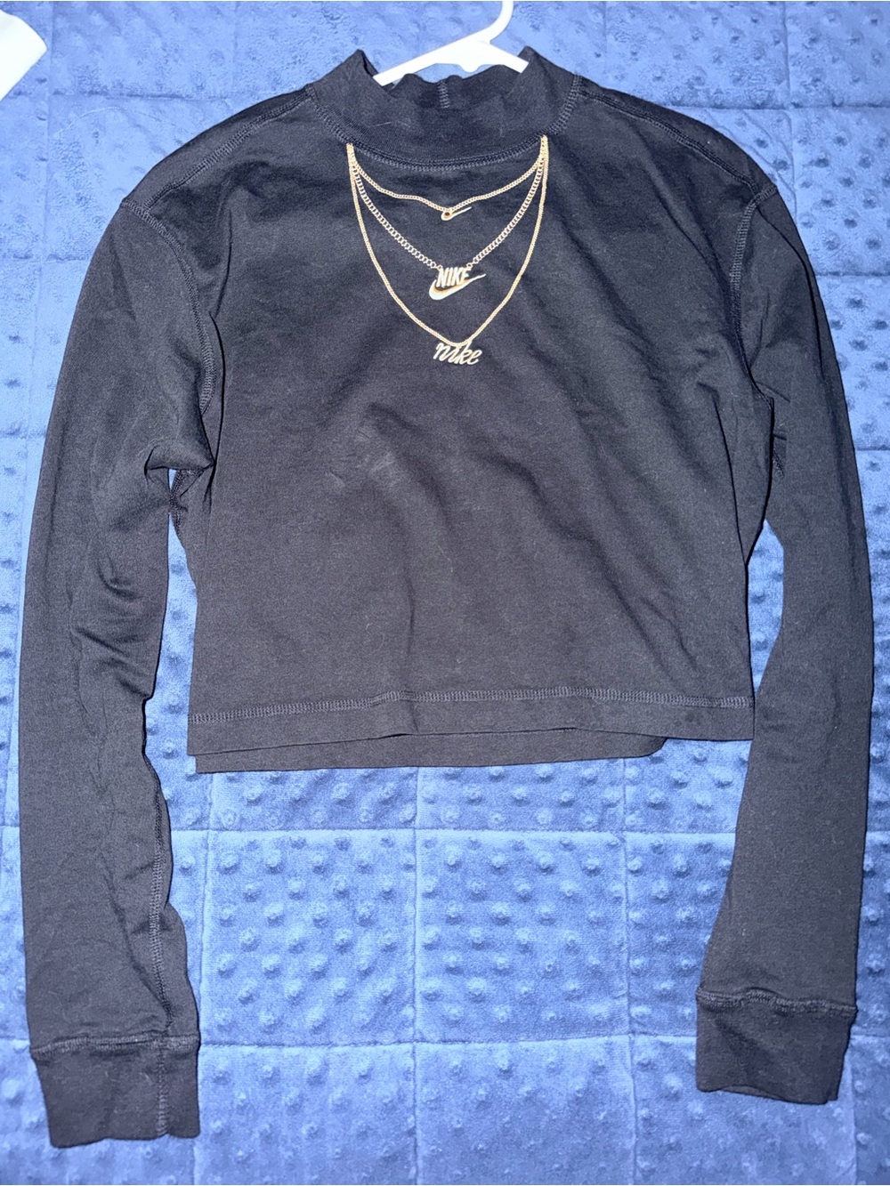 Nike - Black Long Sleeve Crop Mock Neck Top with Gold Logo Accent
